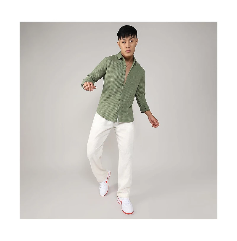Men's Pistachio Green Textured Micro Buffalo Check Shirt