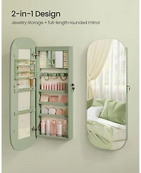 Slickblue Led Jewelry Cabinet Wall/Door Mounted, Lockable Rounded Wide Mirror with Storage, Interior Mirror