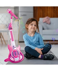 Contixo Pink Kids Guitar and Microphone Set - Adjustable Stand, Musical Toy