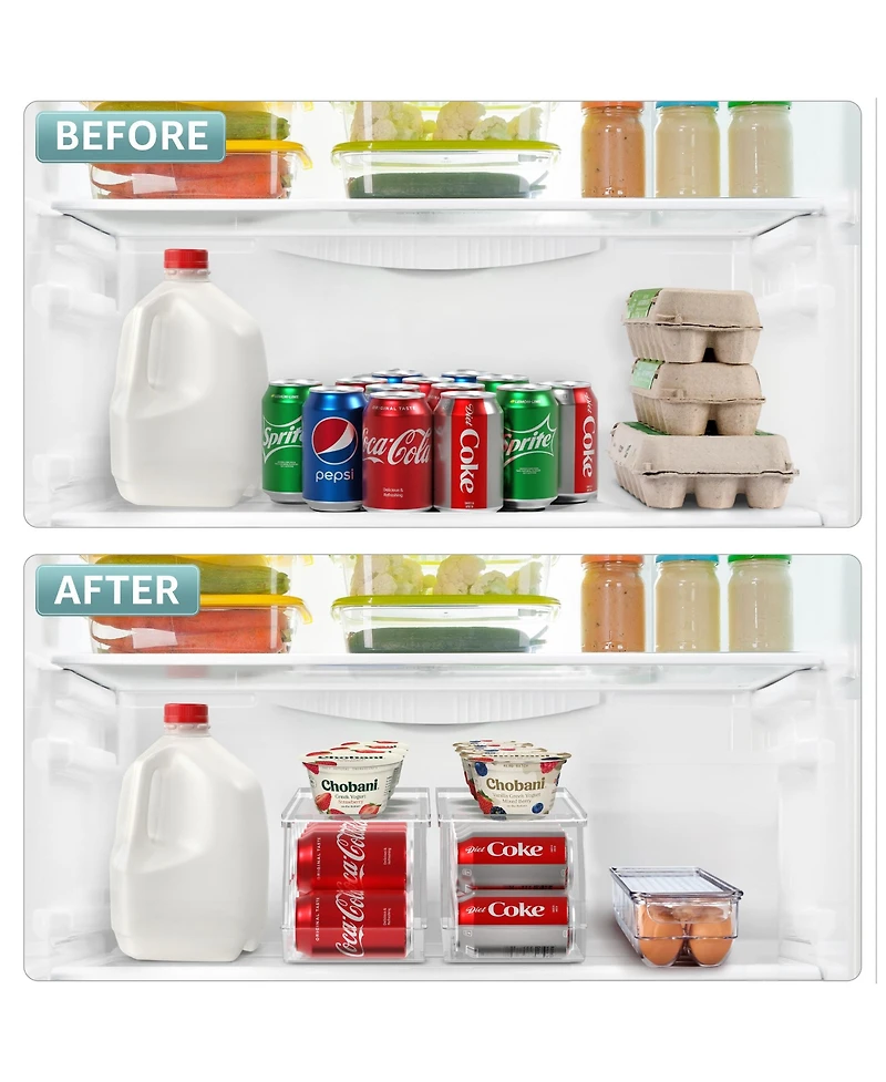Sorbus Can & Egg Holder Set - 2 Stackable Can Dispenser Holds 12 Cans Each & Egg Holders with Lid holds 14 eggs for Fridge, Pantry