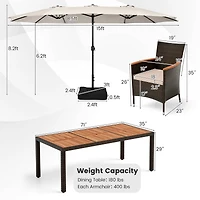 11 Pcs Patio Dining Set with 15ft Double-Sided Umbrella (Base Included)