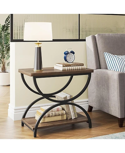 Tribesigns 2-Tier End Side Table with Stylish Metal Frame, Vintage Rectangular Bedside Nightstand for Bedroom, Wood and Chair Tables Living