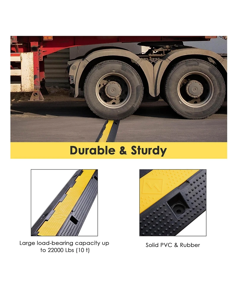 Yescom Heavy Duty Rubber Cable Drive Over Garden Hose Protector Ramp 1 Channel Floor Cover for Walkway 2 3/8" Height Durable Outdoor 22000 Lbs