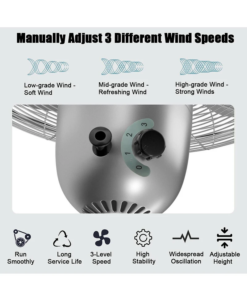 Sugift 18 Inch Metal Adjustable Oscillating Pedestal Fan