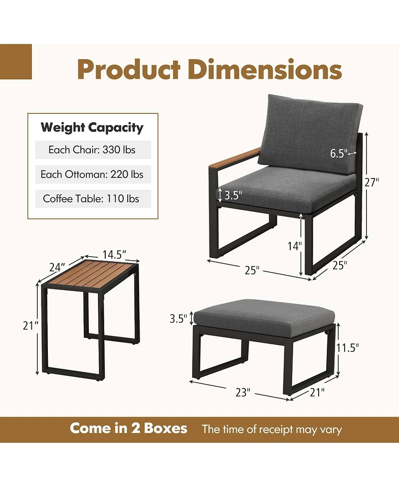 Costway 5 Pcs Patio Furniture Set with Soft Cushions Space Saving Design