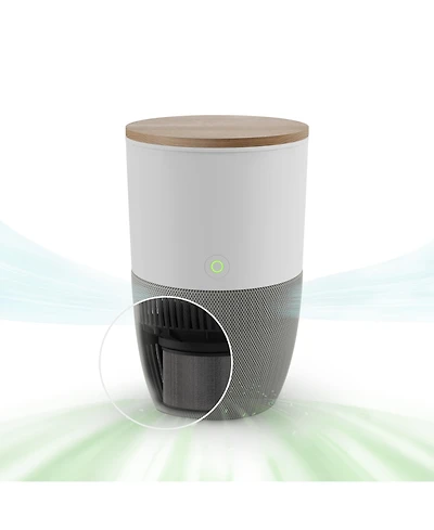 Bloom Air Purifier, Smart Hepa-13 Medical-Grade Filtration, Large Rooms (1,517 Sq. Ft.) with Walnut Accent Table