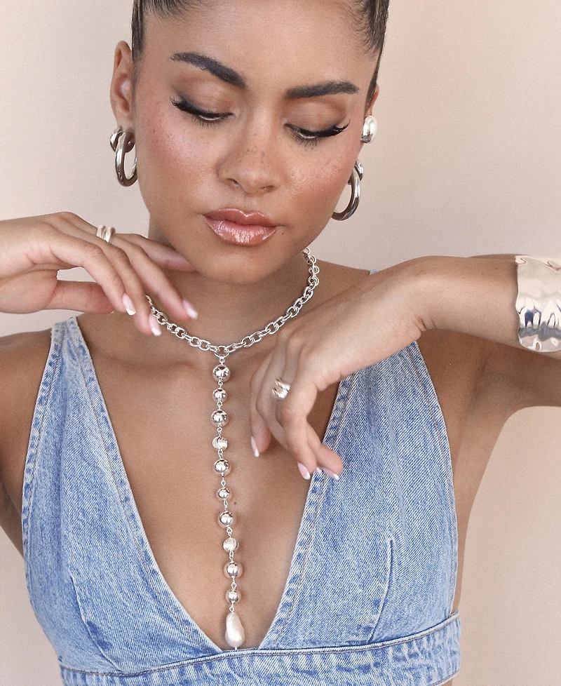 Ettika Silver Plated Deep Drop Lariat Necklace