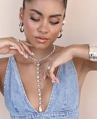 Ettika Silver Plated Deep Drop Lariat Necklace