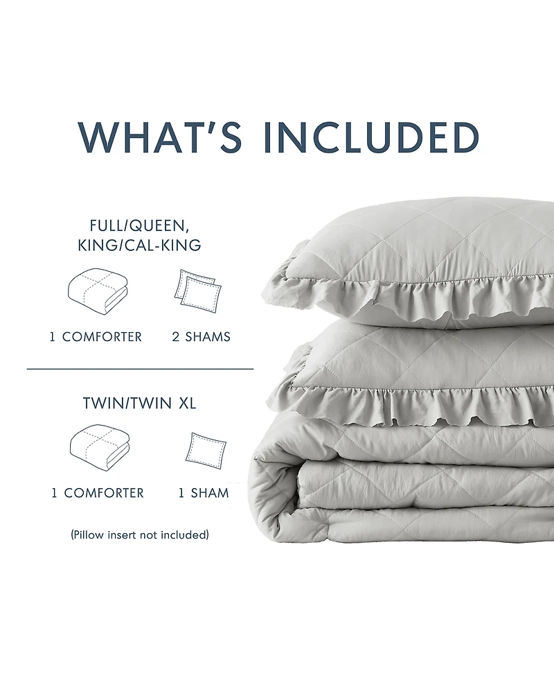 510 Design Phoebe Diamond Quilted Ruffle Edge 3-Pc. Comforter Set, Full/Queen