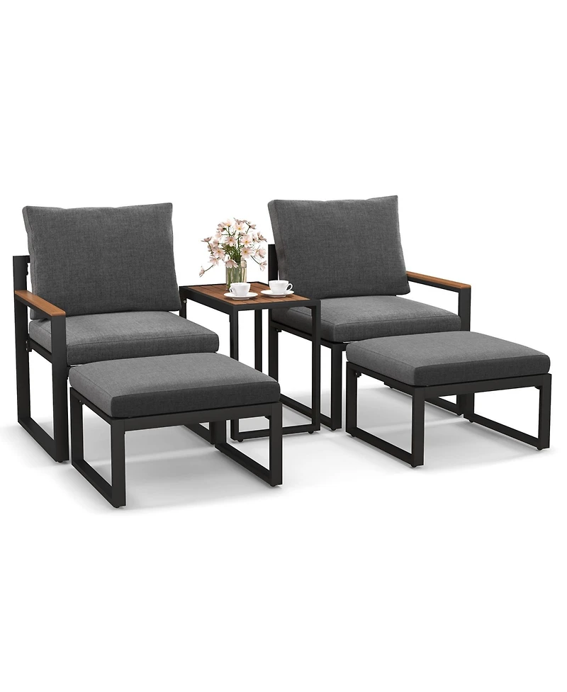 5 Pieces Aluminum Frame Weatherproof Outdoor Conversation Set with Soft Cushions