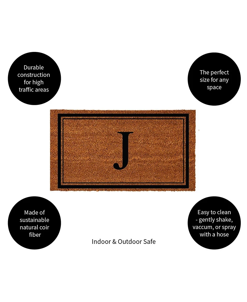 Evergreen Monogram Indoor Outdoor 100% Natural Coir Doormat 28" x 16" | Letter "J"