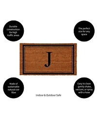 Evergreen Monogram Indoor Outdoor 100% Natural Coir Doormat 28" x 16" | Letter "J"