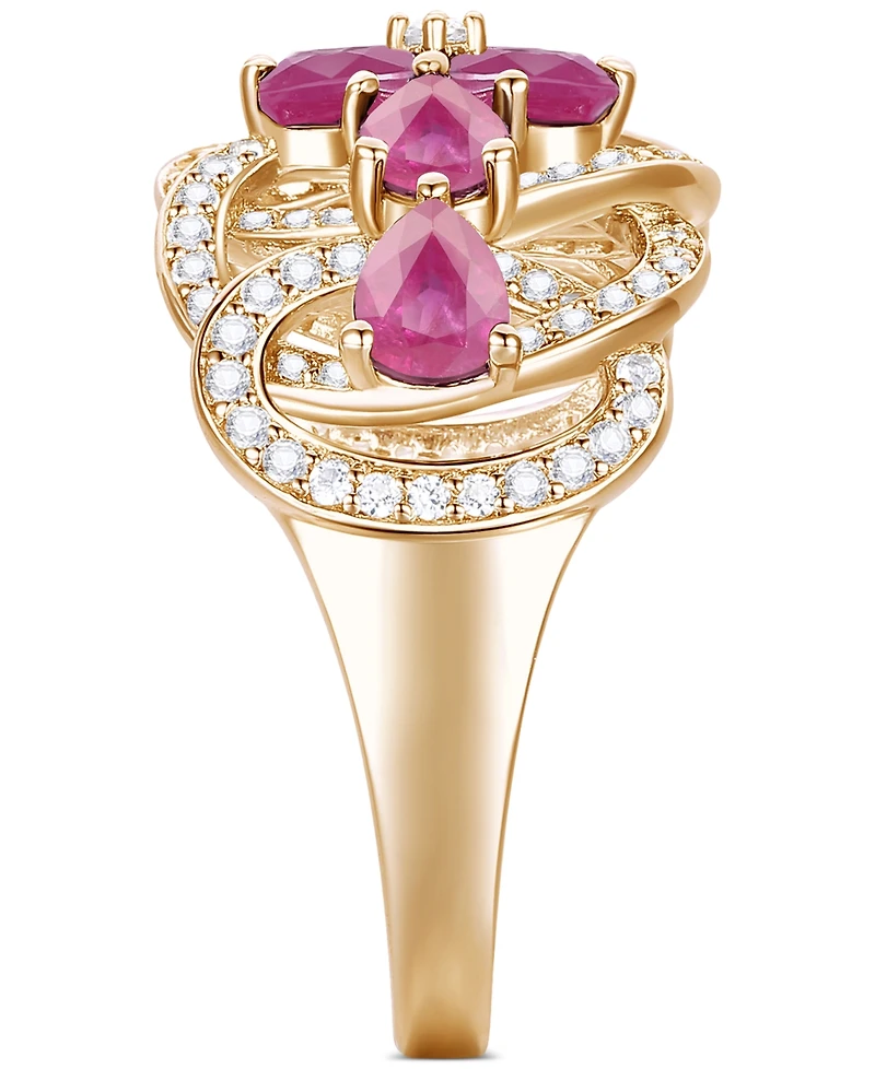 Emerald (2-1/4 ct. t.w.) & Diamond (1/4 Flower Openwork Ring 14k Gold (Also Ruby Sapphire)