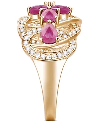 Emerald (2-1/4 ct. t.w.) & Diamond (1/4 Flower Openwork Ring 14k Gold (Also Ruby Sapphire)