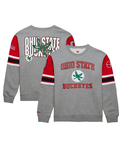 Mitchell & Ness Men's Grey Heather Ohio State Buckeyes Throwback Allover 4.0 Pullover Sweatshirt