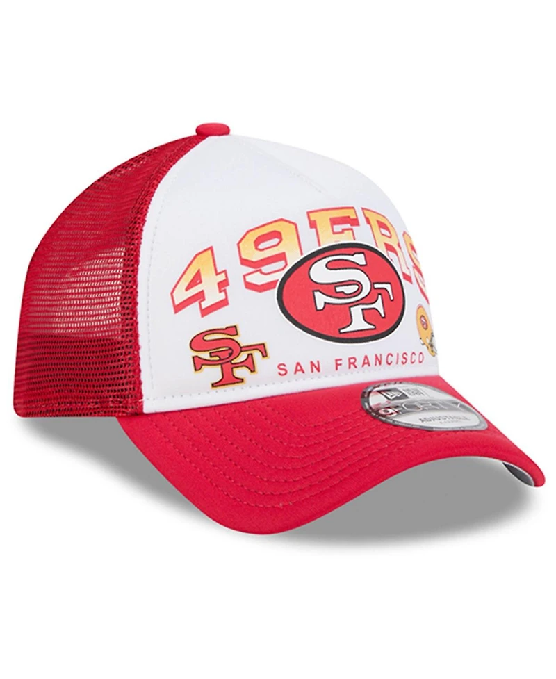 New Era Men's White/Scarlet San Francisco 49ers Retro Wordmark A-Frame 9FORTY Adjustable Hat