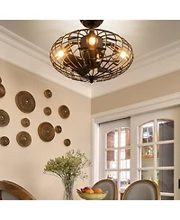 5 Blades Enclosed Ceiling Fan with Light and Remote Control-Black