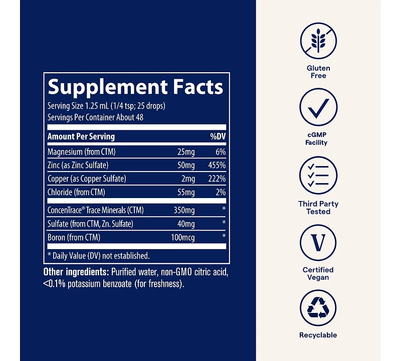 Trace Minerals Ionic Zinc - Immune System Support Supplement - Essential Mineral Supplement with Magnesium, Copper & Chloride
