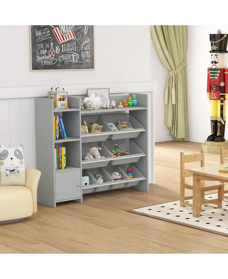 Sugift 4-Tier Kids Bookshelf and Toy Storage Rack with 8 Toy Organizer Bins