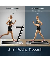Skonyon 2-in-1 Folding Treadmill with Dual Led Display-Silver