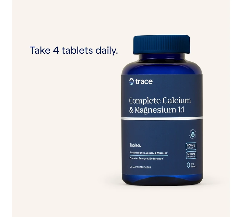 Trace Minerals Complete Calcium & Magnesium 1:1 | Powerful Bone, Energy, Heart, Muscle & Mood Support | Certified Vegetarian, Gluten Free | 120 Tablet