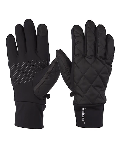 Isotoner Signature Men's Diamond Quilted Pongee and Spandex Water Repellent Touchscreen Gloves