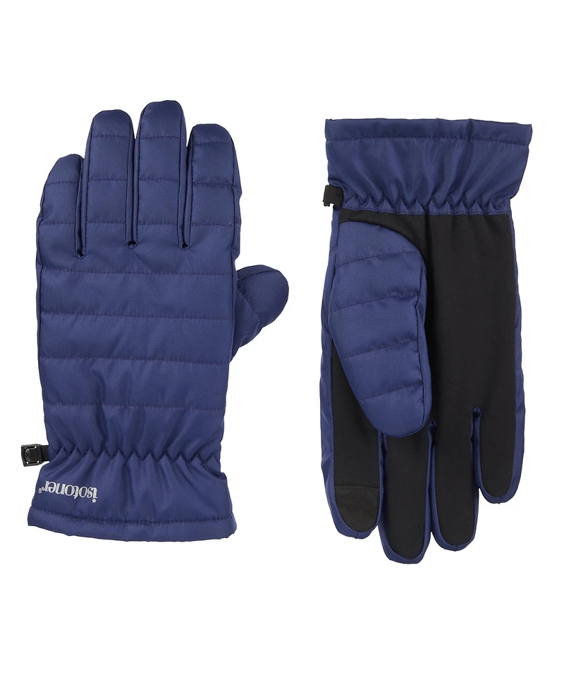 Isotoner Signature Men's Quilted Pongee Gathered Wrist Water Repellent and Touchscreen Gloves