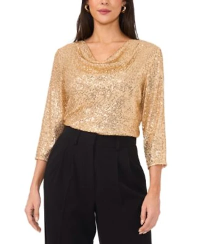 Vince Camuto Womens Sequined Cowlneck 3 4 Sleeve Top Xxs 3x