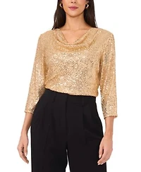 Vince Camuto Womens Sequined Cowlneck 3 4 Sleeve Top Xxs 3x