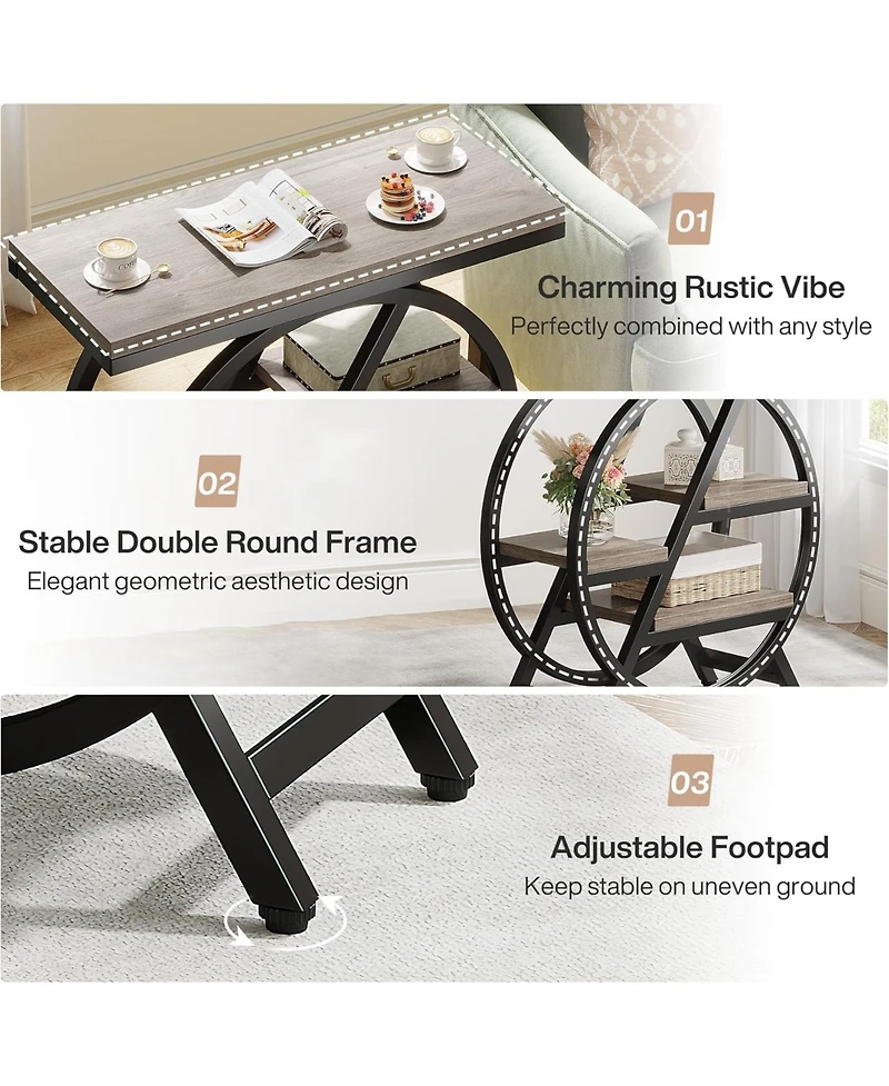 Tribesigns Wood End Table Set of 2, 3-Tier Narrow Sofa Side Table with Storage, Industrial Nightstand and Bedside Table