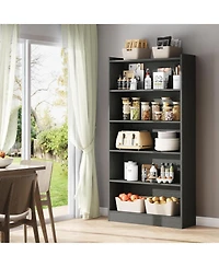 Tribesigns 72-inch Tall Bookcase, Modern 6-Tier Black Library Bookshelf with Storage Shelves, Large Open Bookcases Wood Shelving Unit for Bedroom Livi