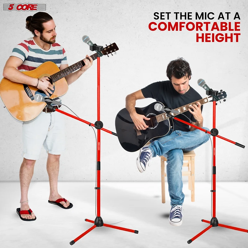 5 Core Mic Stand 4 Pcs Collapsible Height Adjustable 31 to 59” Dual Metal Microphone Tripod Stand w Boom Arm Stand Para Microfono for Singing