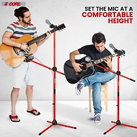 5 Core Mic Stand 4 Pcs Collapsible Height Adjustable 31 to 59” Dual Metal Microphone Tripod Stand w Boom Arm Stand Para Microfono for Singing