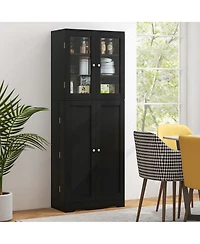 63.5" Tall Kitchen Pantry Storage Cabinet with Glass Door Shelves