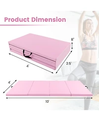 Skonyon 4-Panel Pu Leather Folding Exercise Mat with Carrying Handles-Pink
