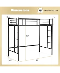 Twin Size Loft Bed Heavy Duty Metal Loft Bed Frame with Safety Guardrail