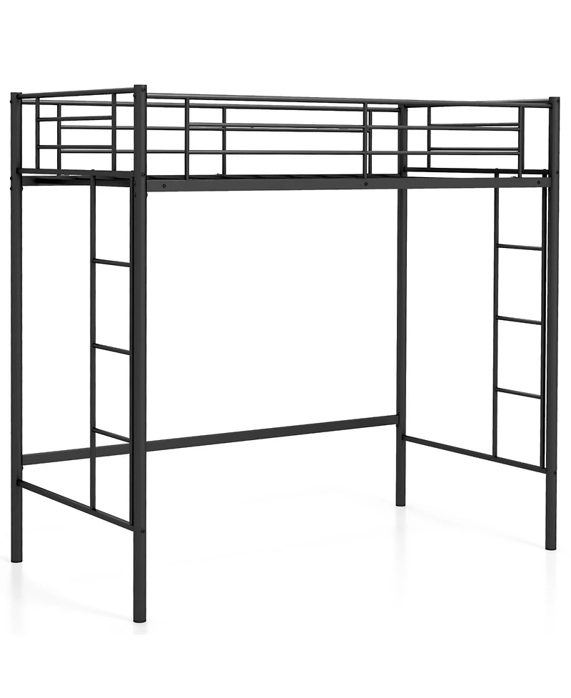 Twin Size Loft Bed Heavy Duty Metal Loft Bed Frame with Safety Guardrail