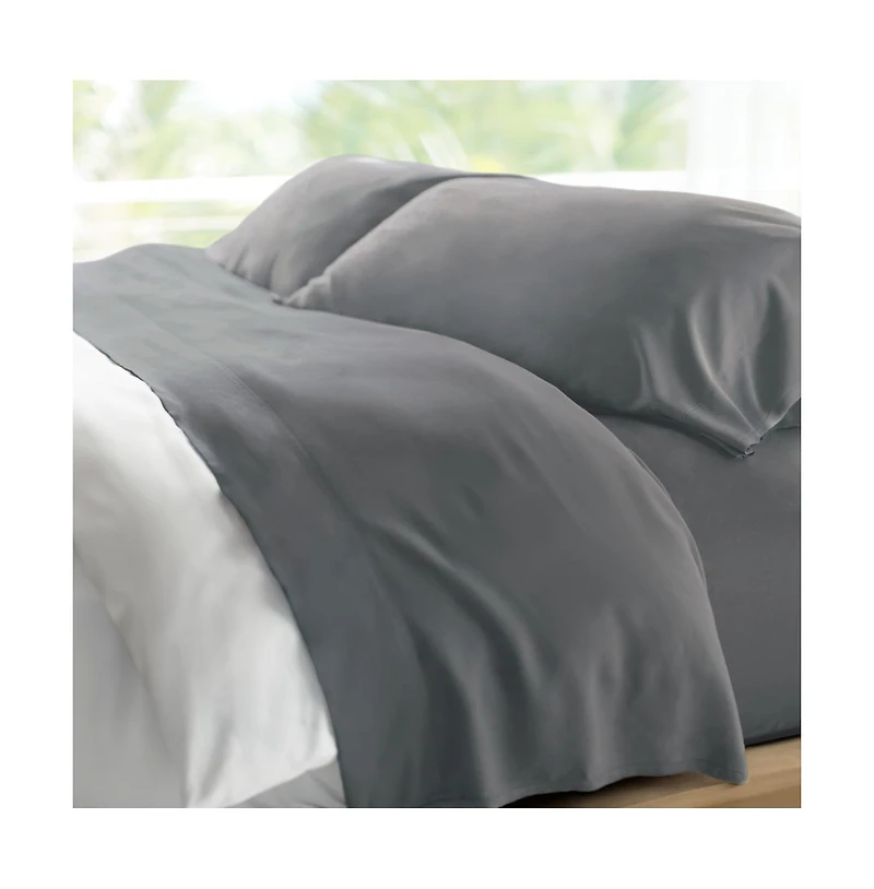 Cariloha Retreat 4-Piece Sateen Sheet Set | Laguna Blue | Split King | Lyocell Material | Breathable, Corner Straps, Extra soft & Cooling
