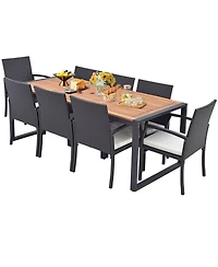 Costway 9 Pieces Patio Rattan Dining Set with Acacia Wood Table
