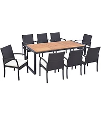 Costway 9 Pieces Patio Rattan Dining Set with Acacia Wood Table