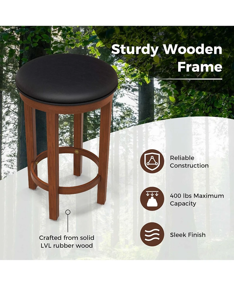 Bar Stools Set of 2 Counter Height with Round Seat & Footrest for Kitchen
