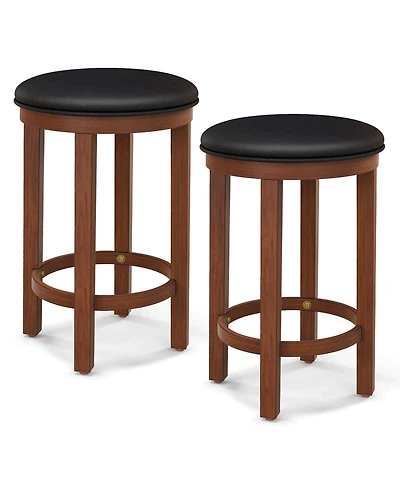 Bar Stools Set of 2 Counter Height with Round Seat & Footrest for Kitchen