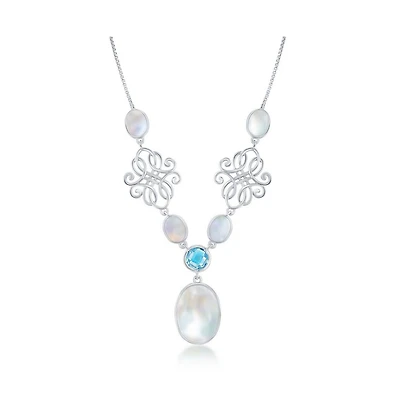 Simona Sterling Silver Oval Mop & Blue Topaz, Designed Necklace