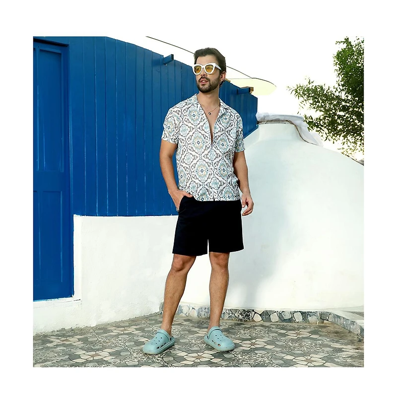 Men's Ivory White & Sage Green Ikkat Shirt