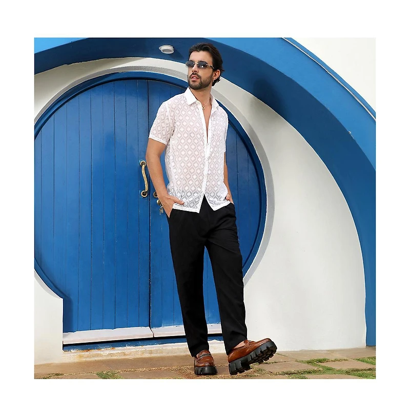 Men's Chalk White Self-Design Cubic Shirt