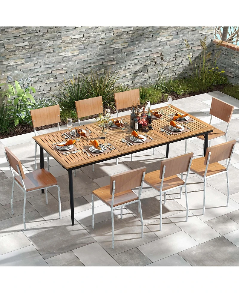 79" Outdoor Dining Table for 8 Acacia Wood Patio Table with 1.9" Umbrella Hole