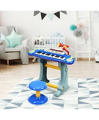 Gymax 37 Key Electronic Keyboard Kids Toy Piano MP3 Input w/ Microphone & Stool Blue