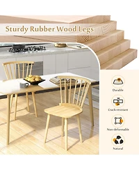 Costway Rubber Wood Windsor Dining Chairs Set of 2 with Spindle Back for Living Room