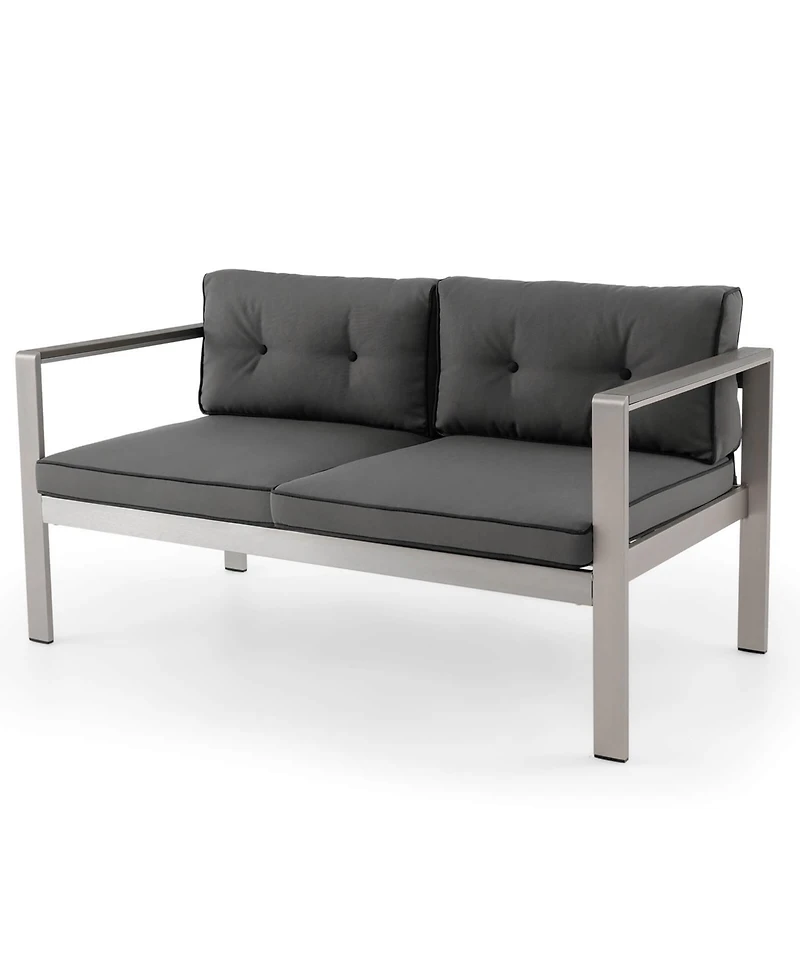 Patio Aluminum Loveseat Sofa Outdoor Chair with Wpc Armrests & Cushions Backyard