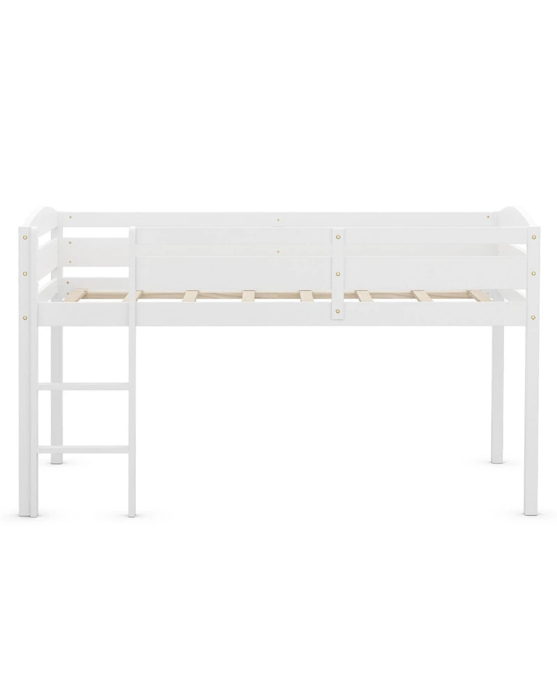 Gymax Twin Size Loft Bed Wooden Slats Support Loft Bed Frame w/ Ladder & Guardrails Espresso